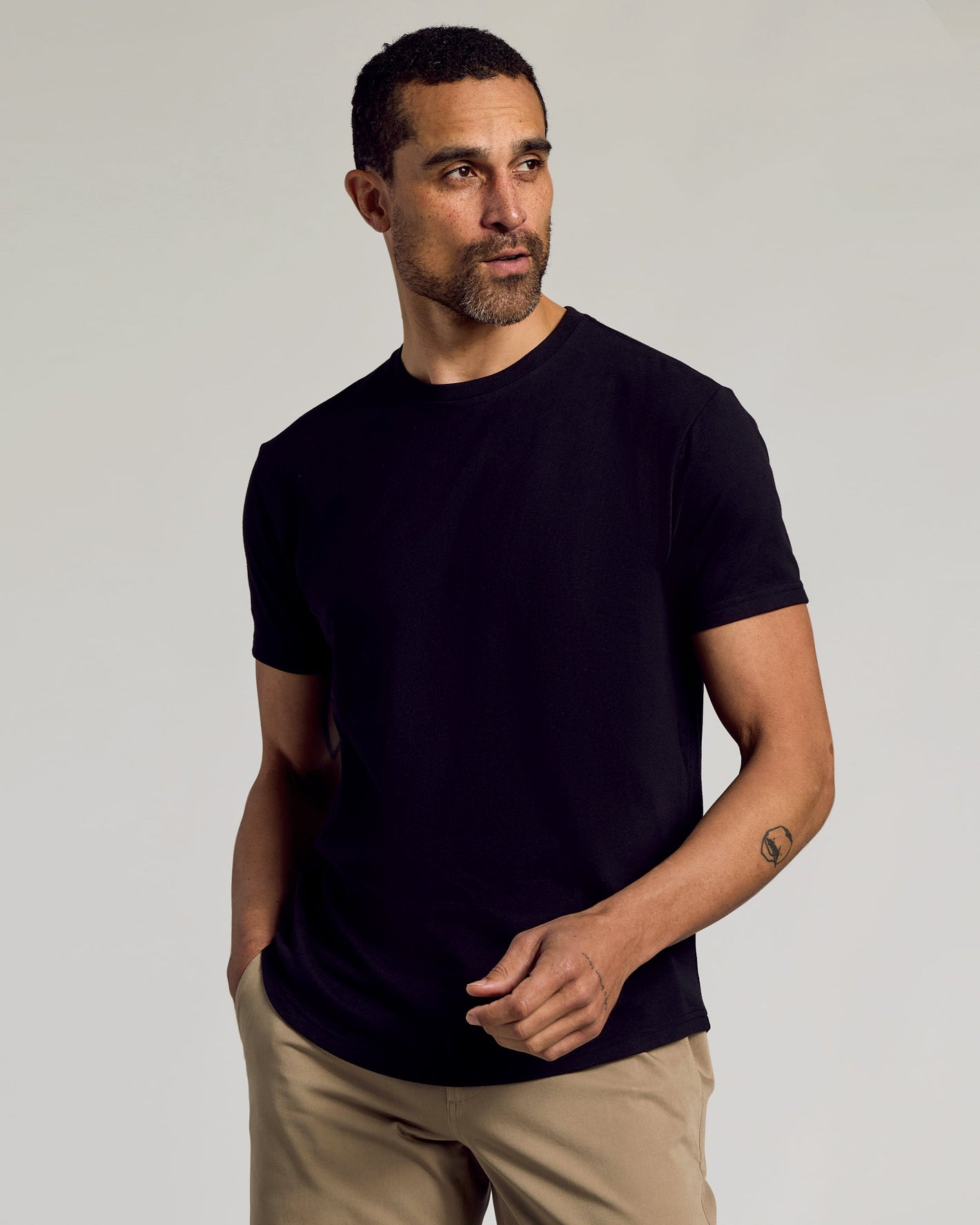 Black Curved Hem Classic Crew Neck