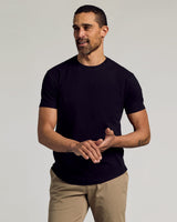 Black Curved Hem Classic Crew Neck
