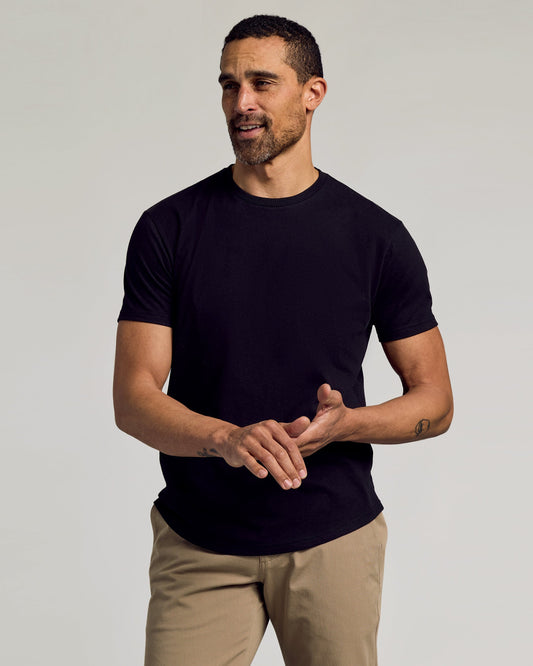 Black Curved Hem Classic Crew Neck