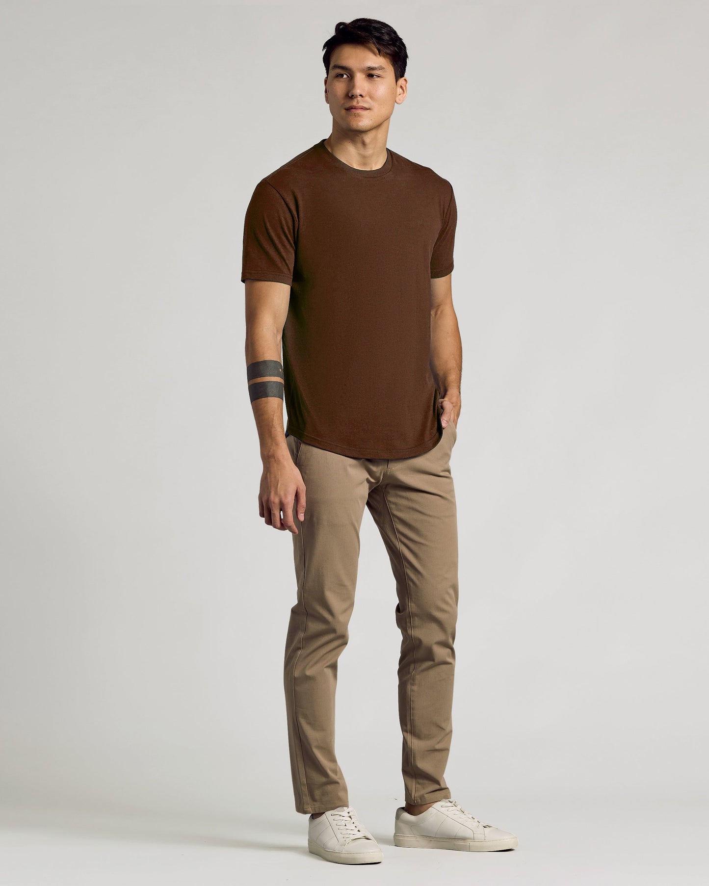 Carob Curved Hem Classic Crew Neck