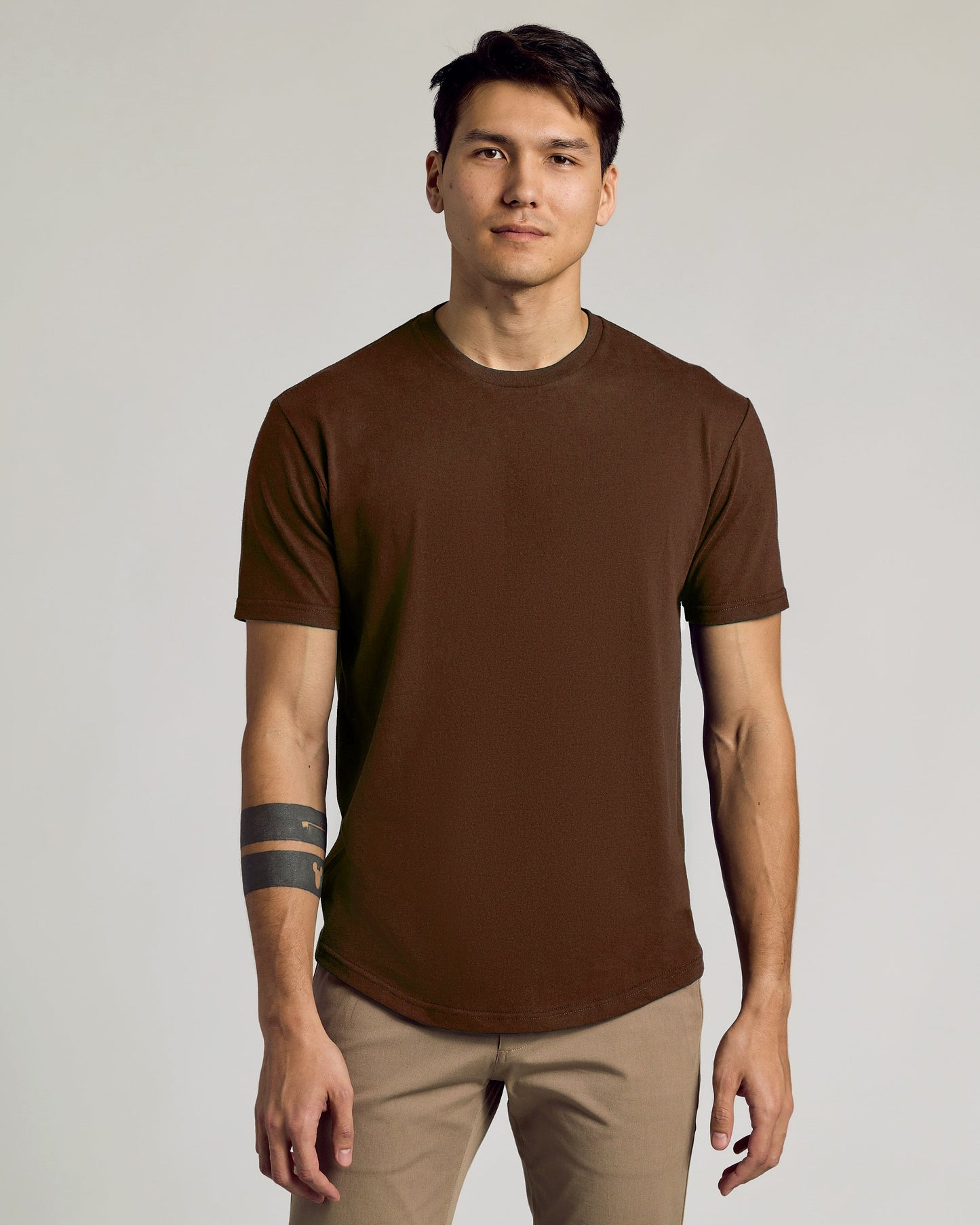 Carob Curved Hem Classic Crew Neck