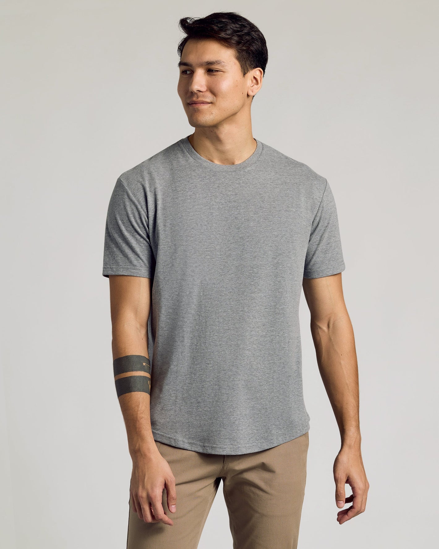 Heather Gray Curved Hem Classic Crew Neck