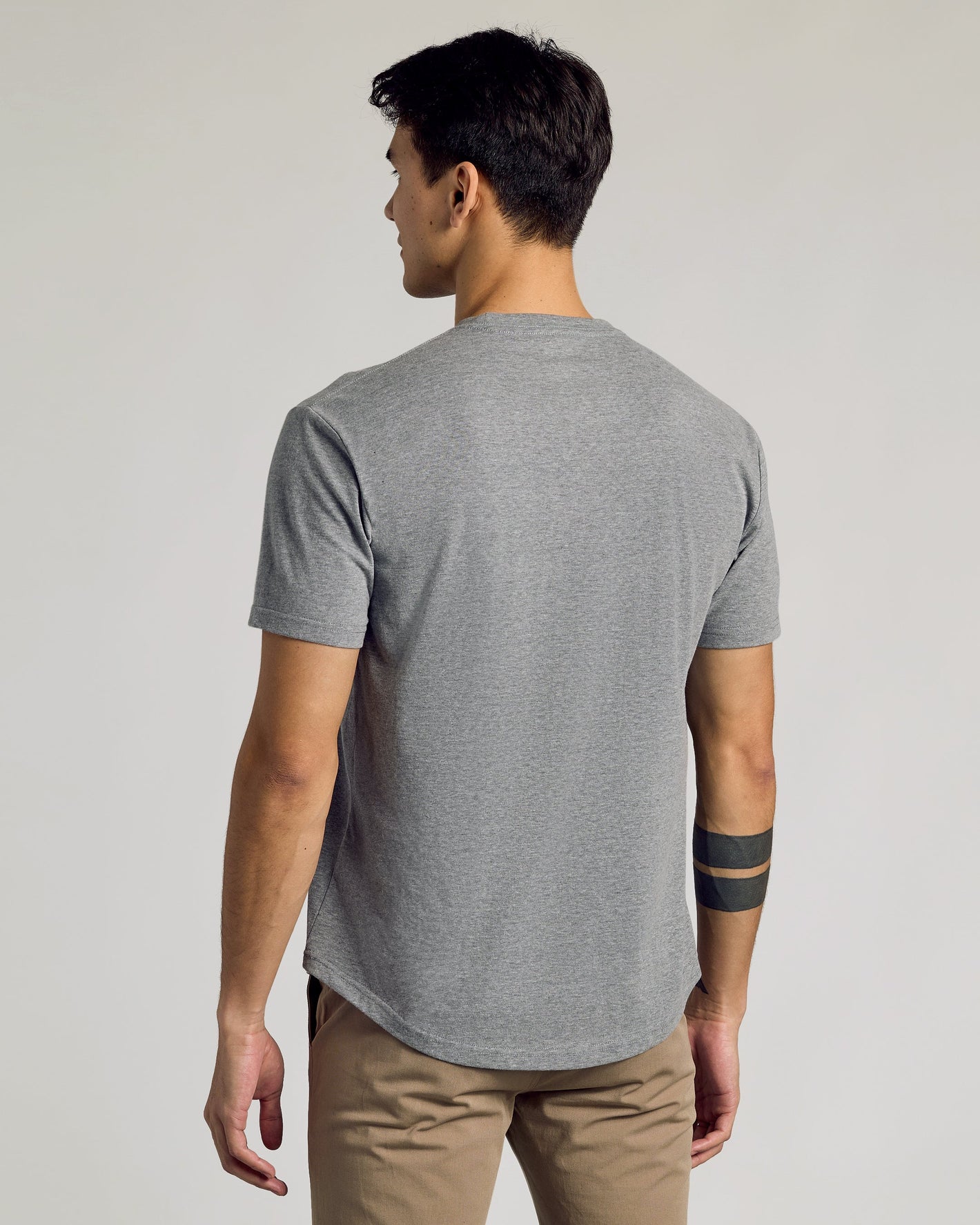 Heather Gray Curved Hem Classic Crew Neck