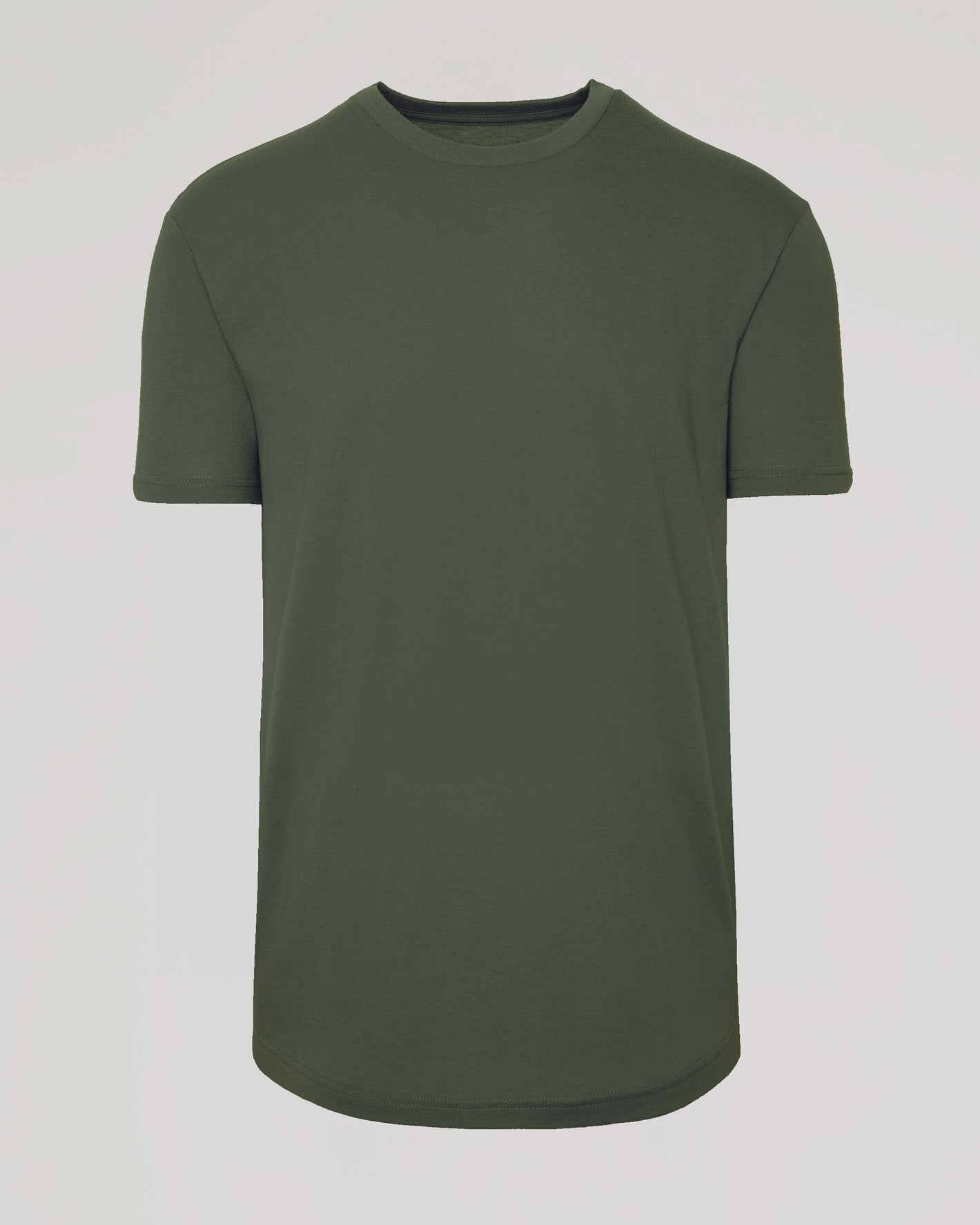 Military Green Curved Hem Classic Crew Neck