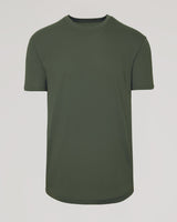Military Green Curved Hem Classic Crew Neck