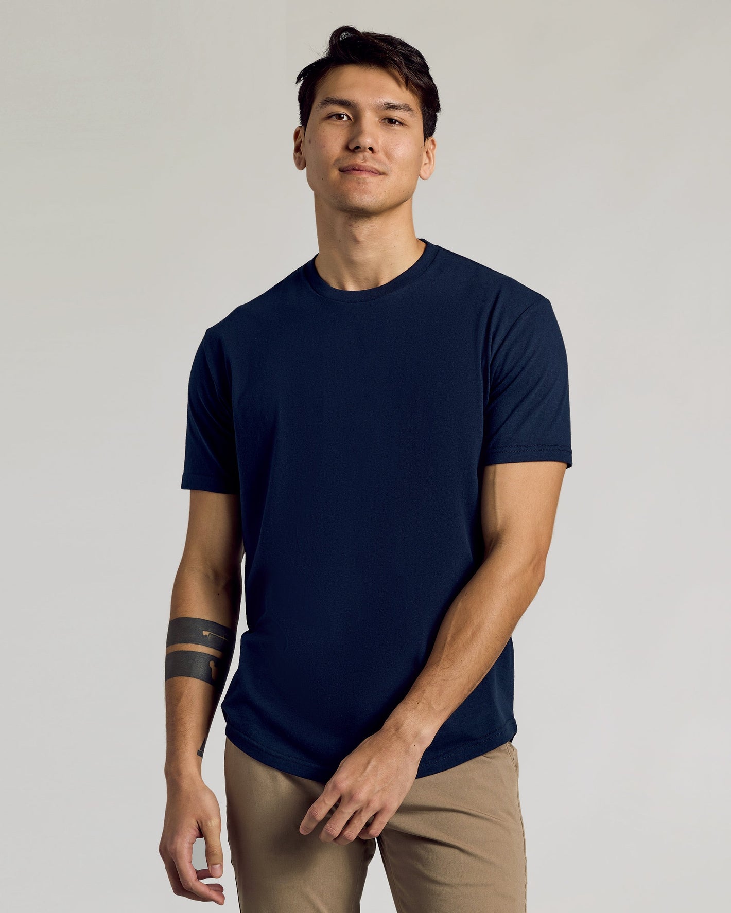 Navy Curved Hem Classic Crew Neck
