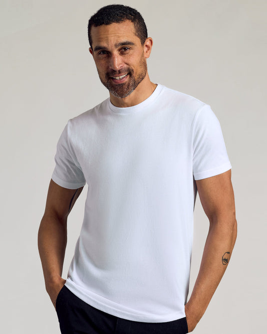 White Curved Hem Classic Crew Neck