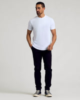 White Curved Hem Classic Crew Neck