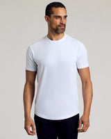 White Curved Hem Classic Crew Neck