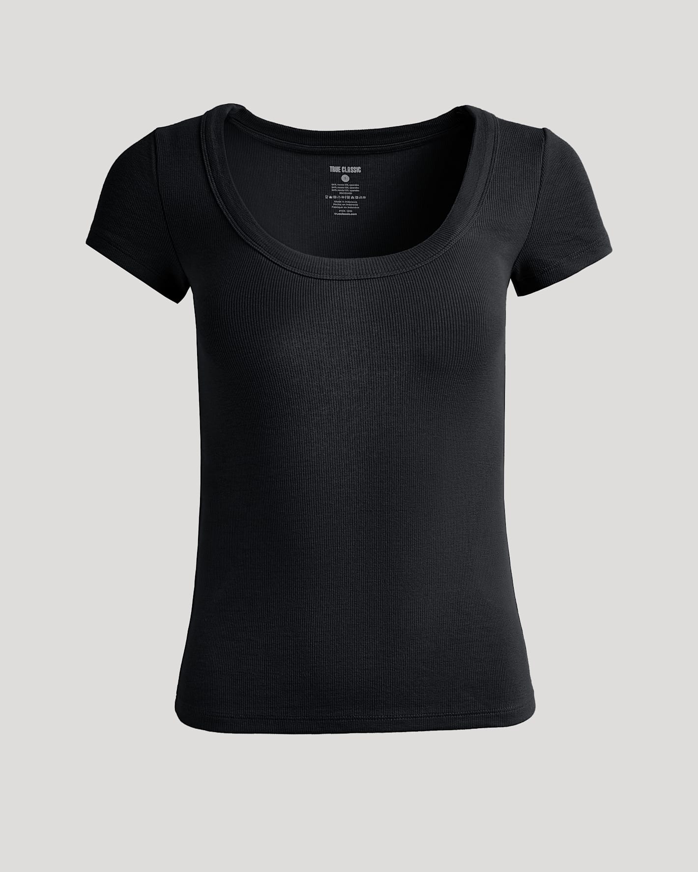 Womens Black Ribbed U-Neck Tee