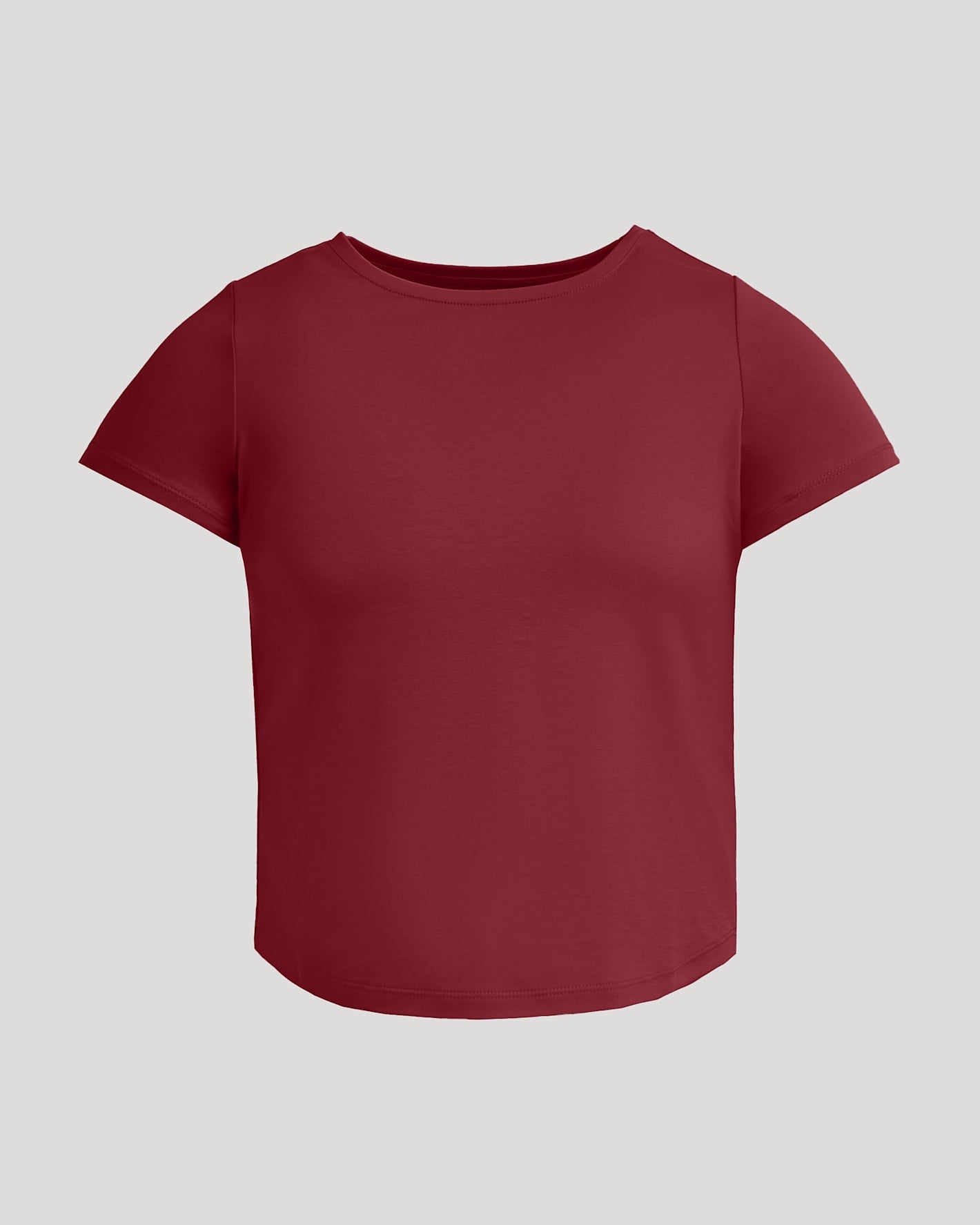 Womens Dark Maroon Cropped Boxy Crew Neck Tee