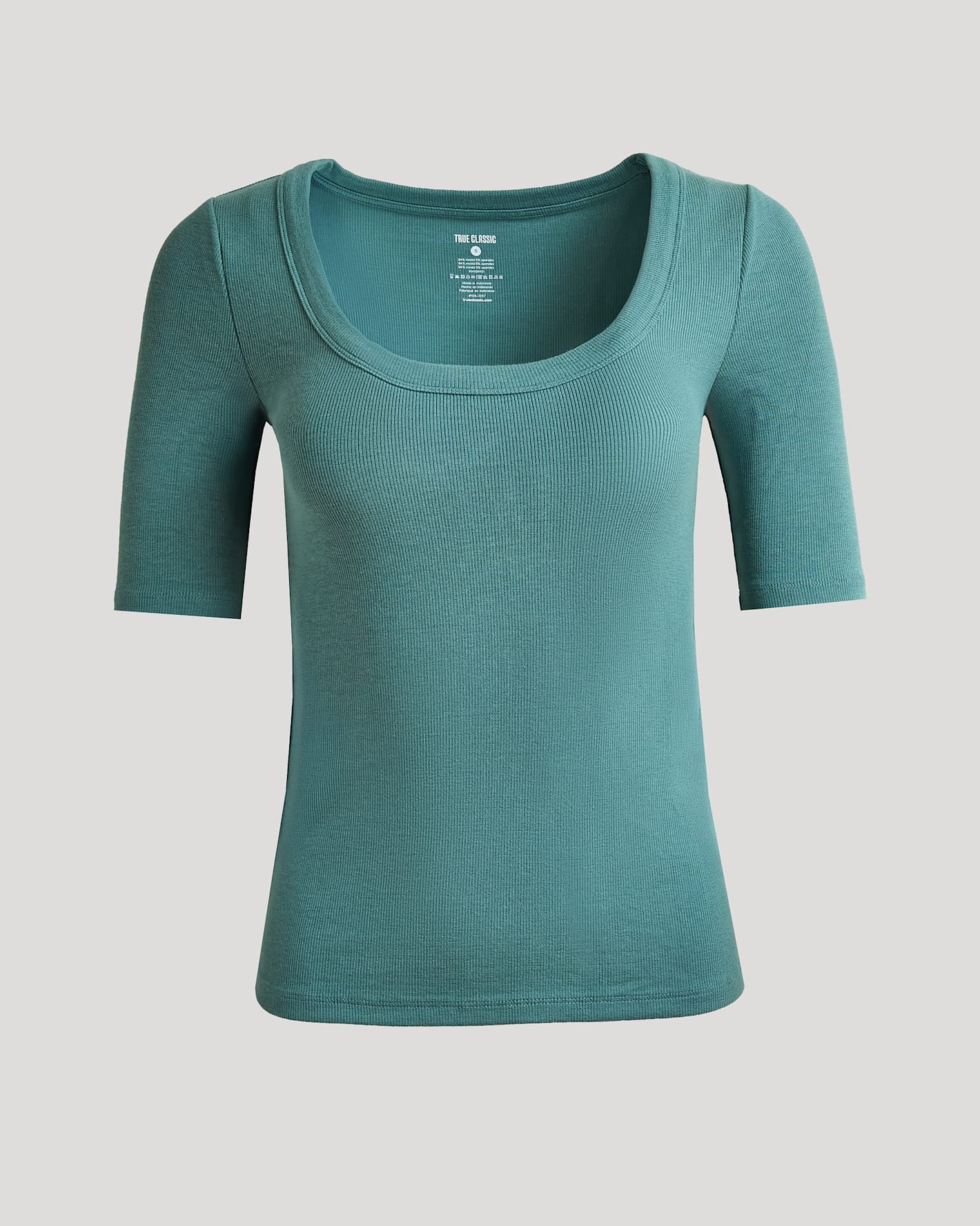 Womens Stormcloud  Ribbed 3/4 Sleeve Scoop Neck Tee
