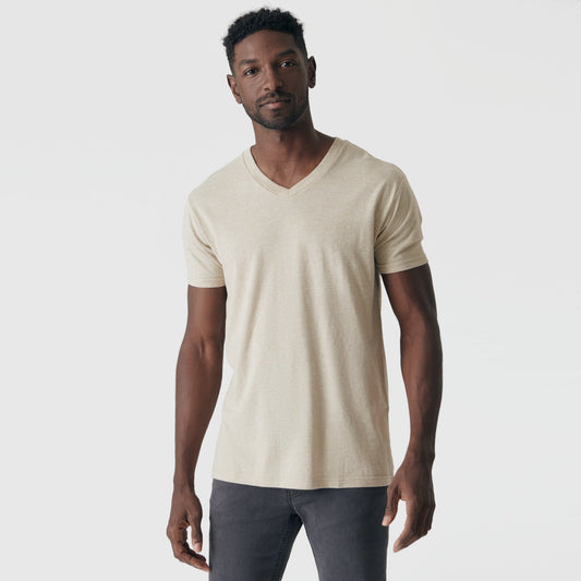 Heather Light Khaki V-Neck Tee