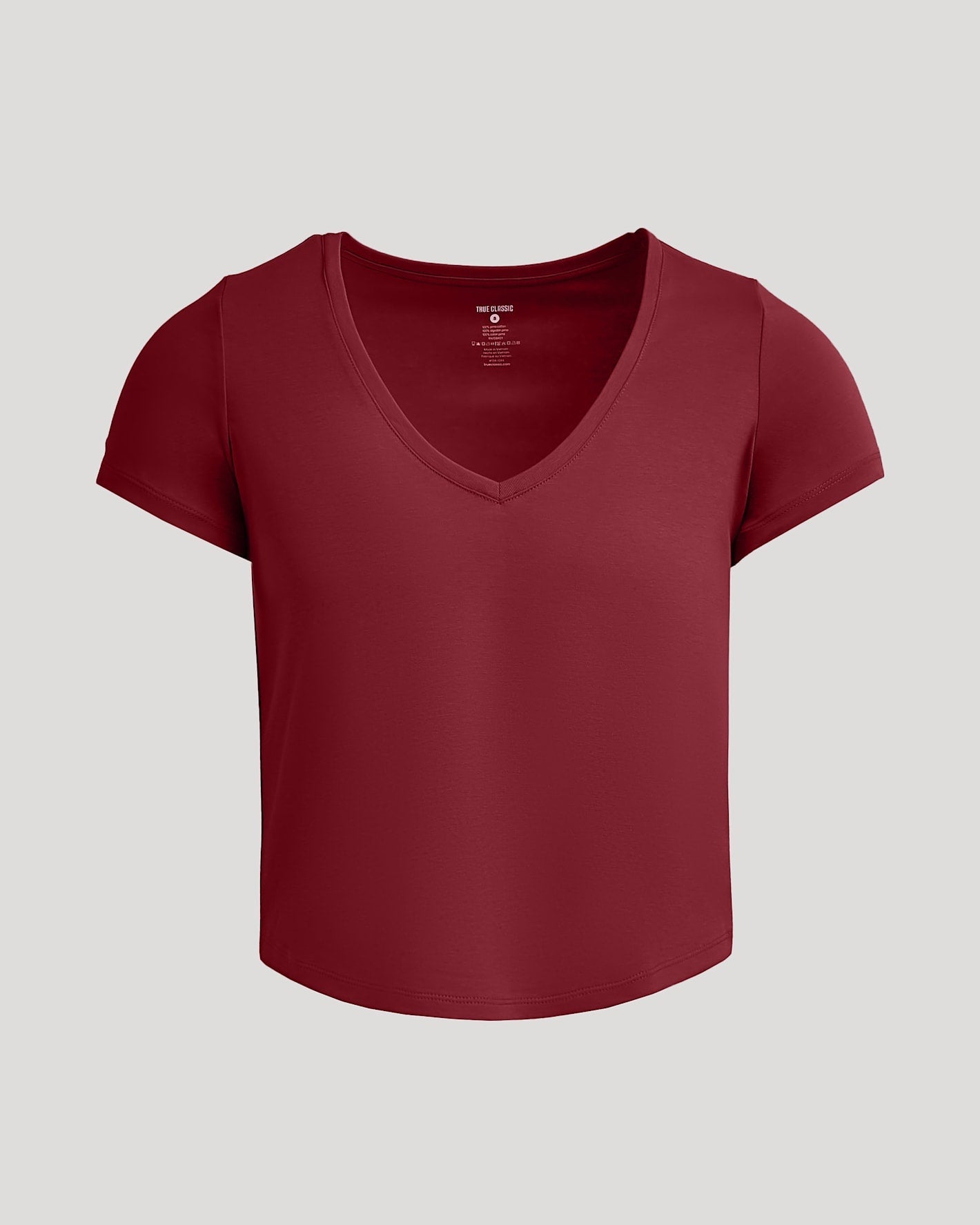 Womens Dark Maroon Cropped Boxy V-Neck Tee