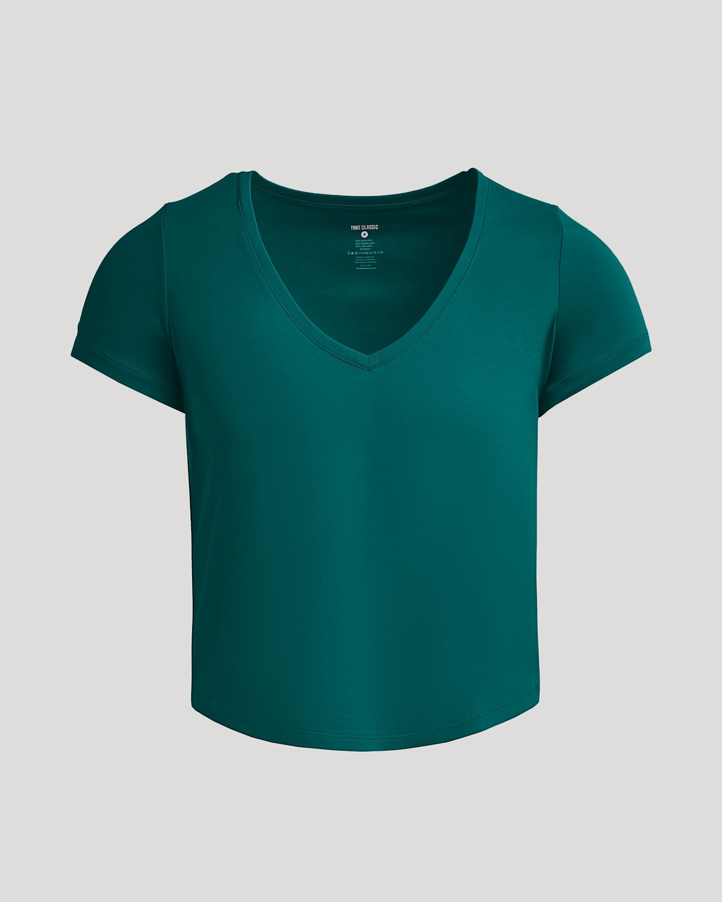 Womens Deep Emerald Cropped Boxy V-Neck Tee