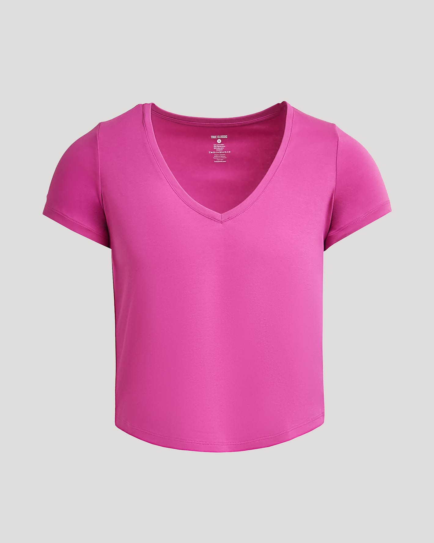 Womens Electric Fuchsia Cropped Boxy V-Neck Tee