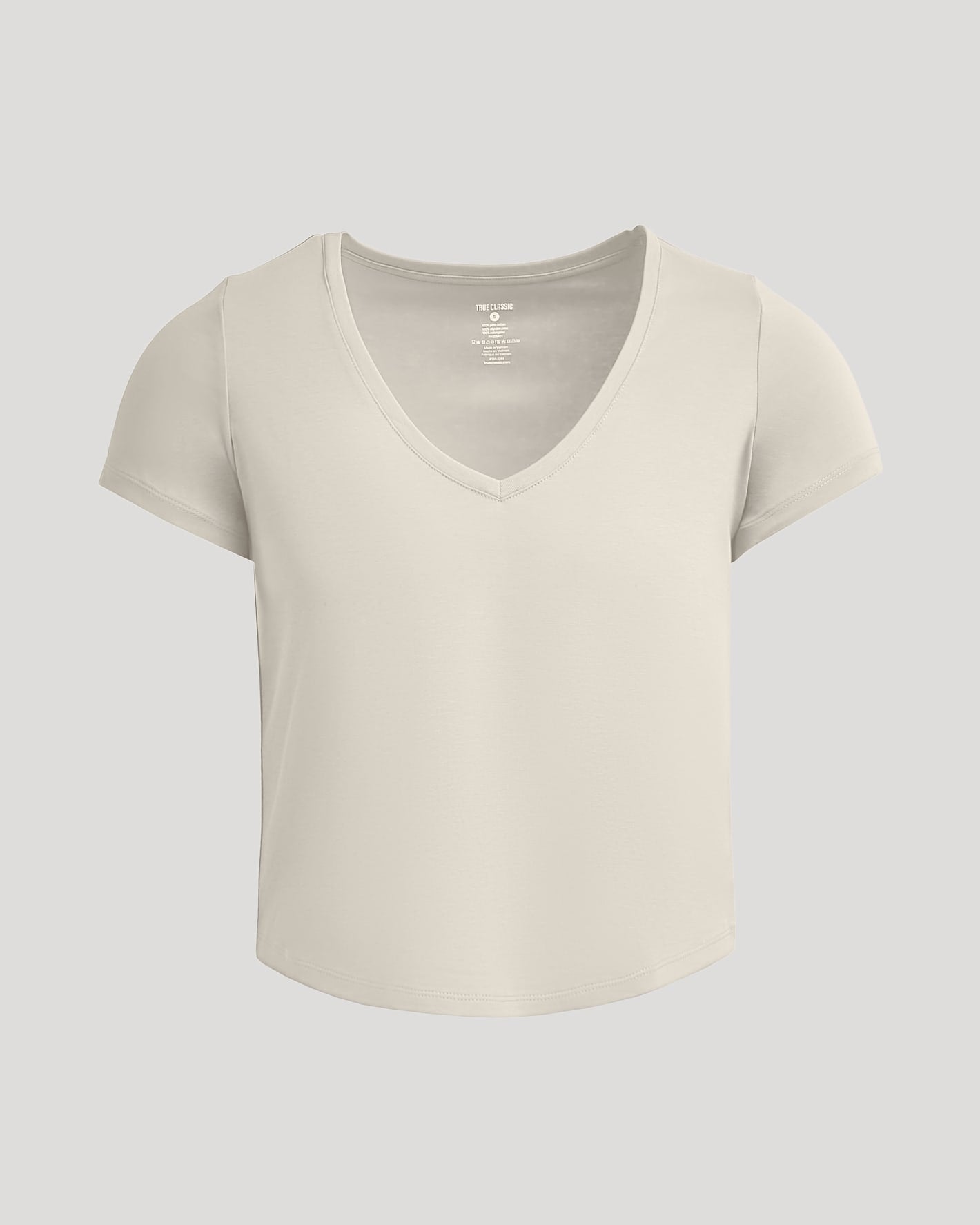 Womens Oatmeal Cropped Boxy V-Neck Tee