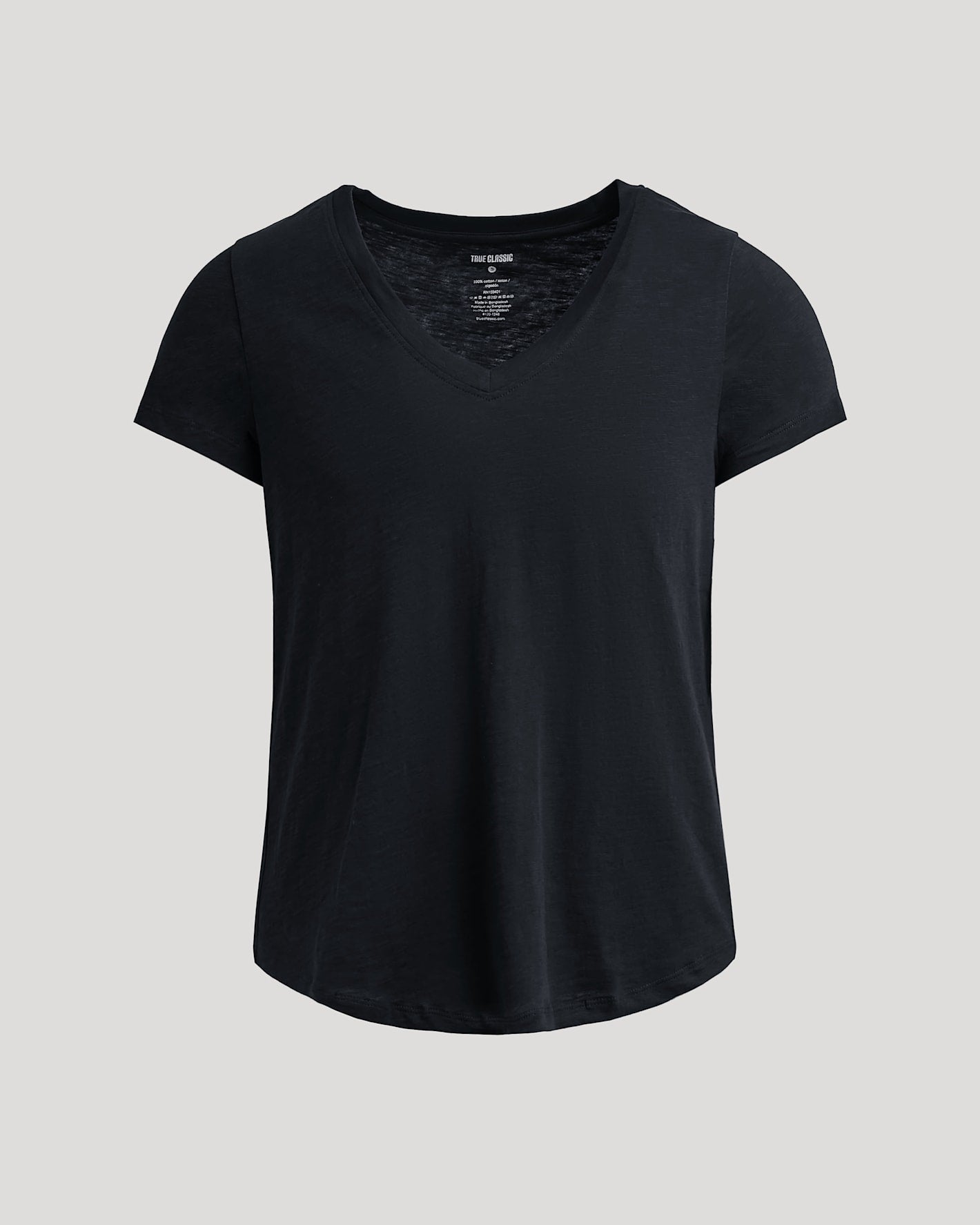 Womens Black Relaxed Slub V-Neck Tee