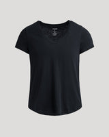 Womens Black Relaxed Slub V-Neck Tee