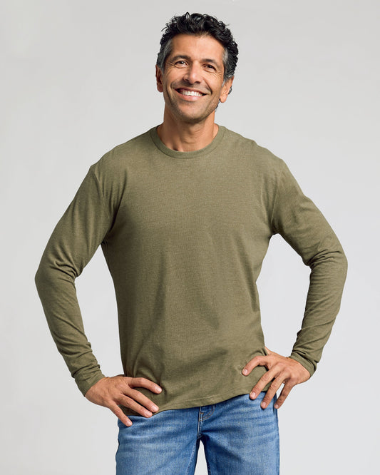 Heather Military Green Classic Long Sleeve Crew Neck