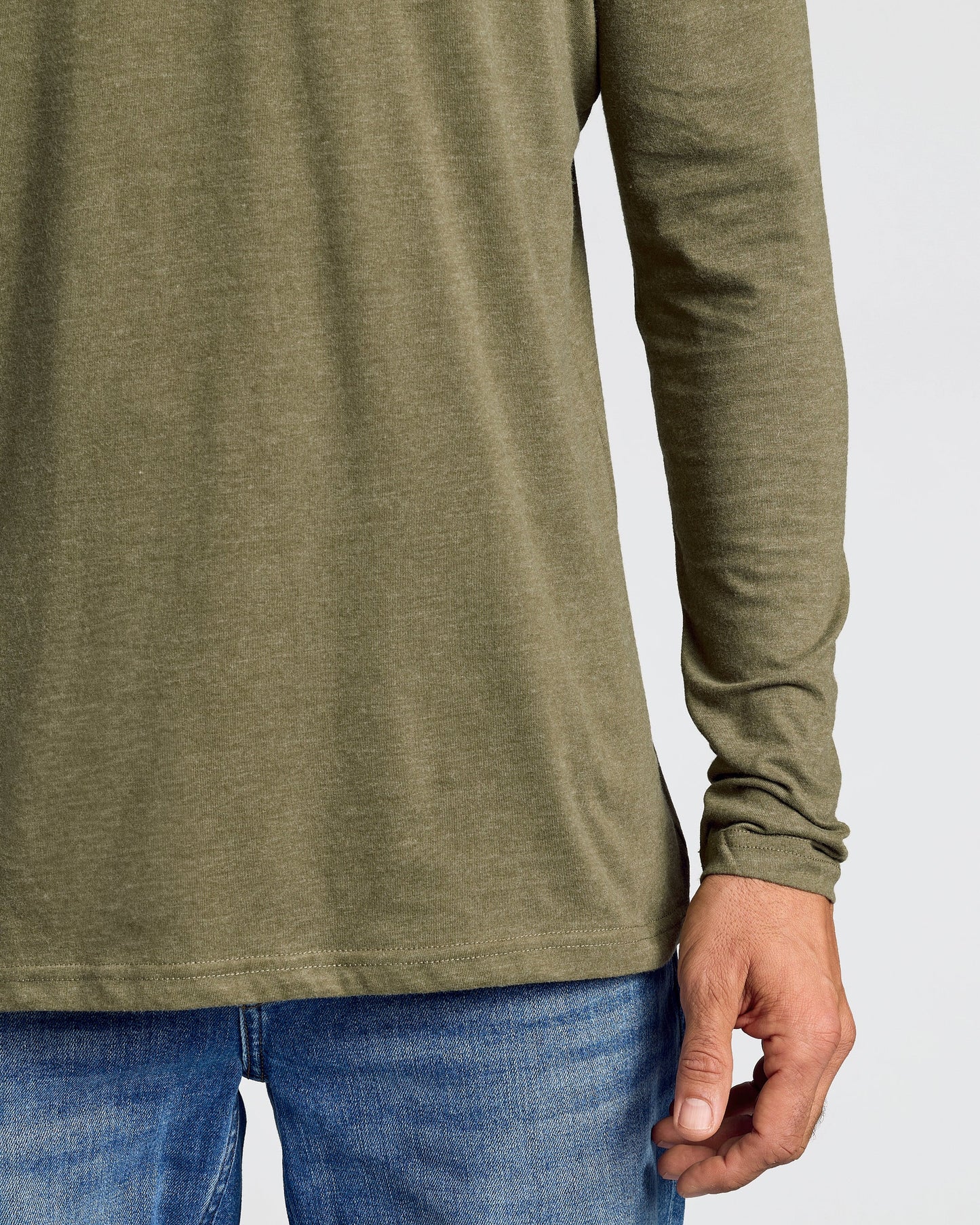Heather Military Green Classic Long Sleeve Crew Neck