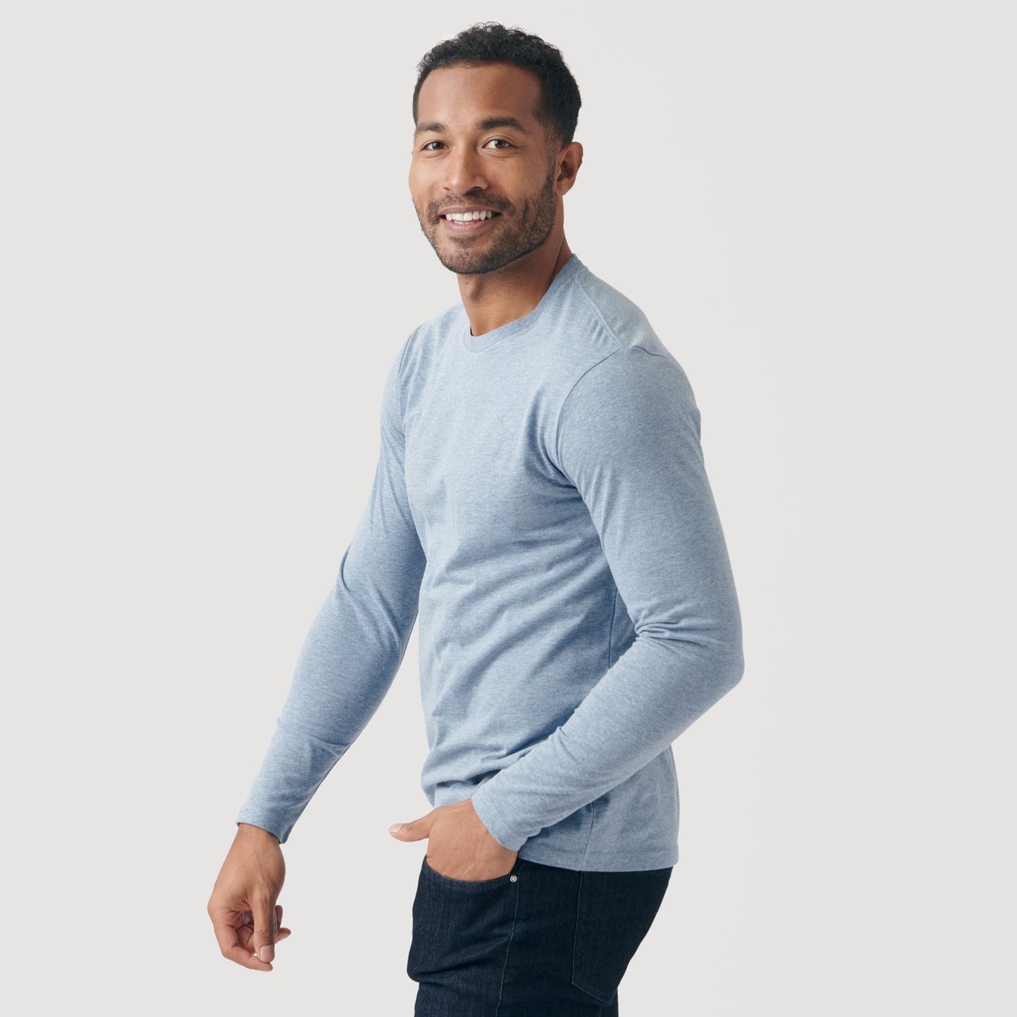 Heather Indigo Classic Long Sleeve Crew Neck