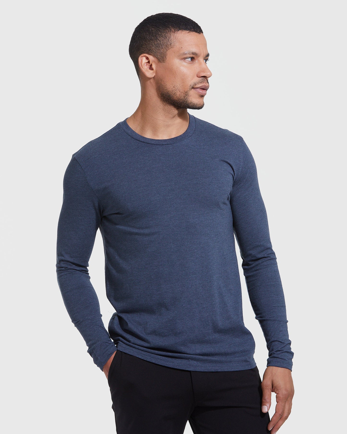 Heather Navy Classic Long Sleeve Crew Neck