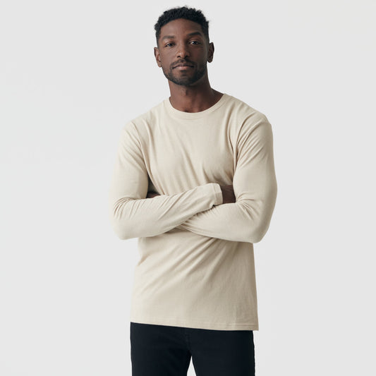 Light Khaki Long Sleeve Crew Neck Tee
