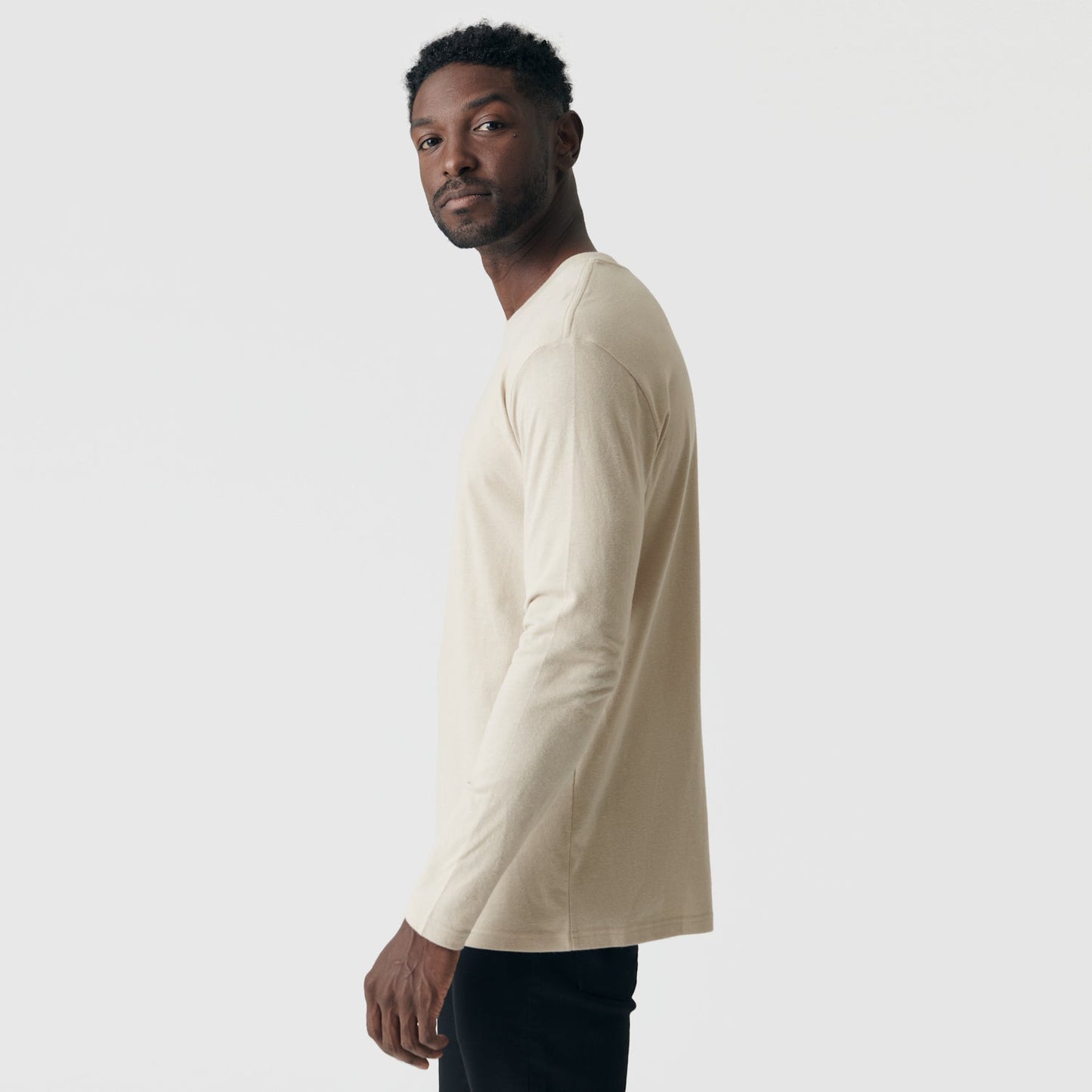 Light Khaki Long Sleeve Crew Neck Tee