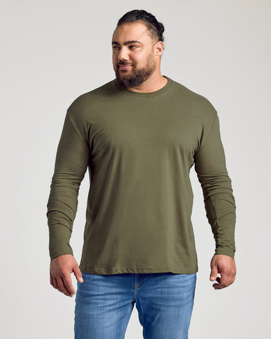 Military Green Classic Long Sleeve Crew Neck