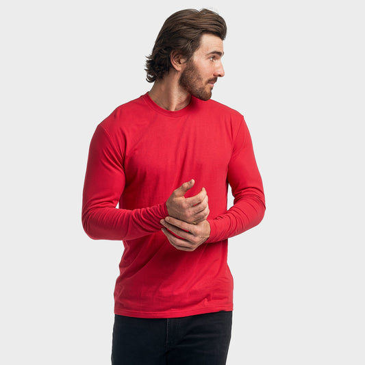 Red Long Sleeve Crew Neck Tee