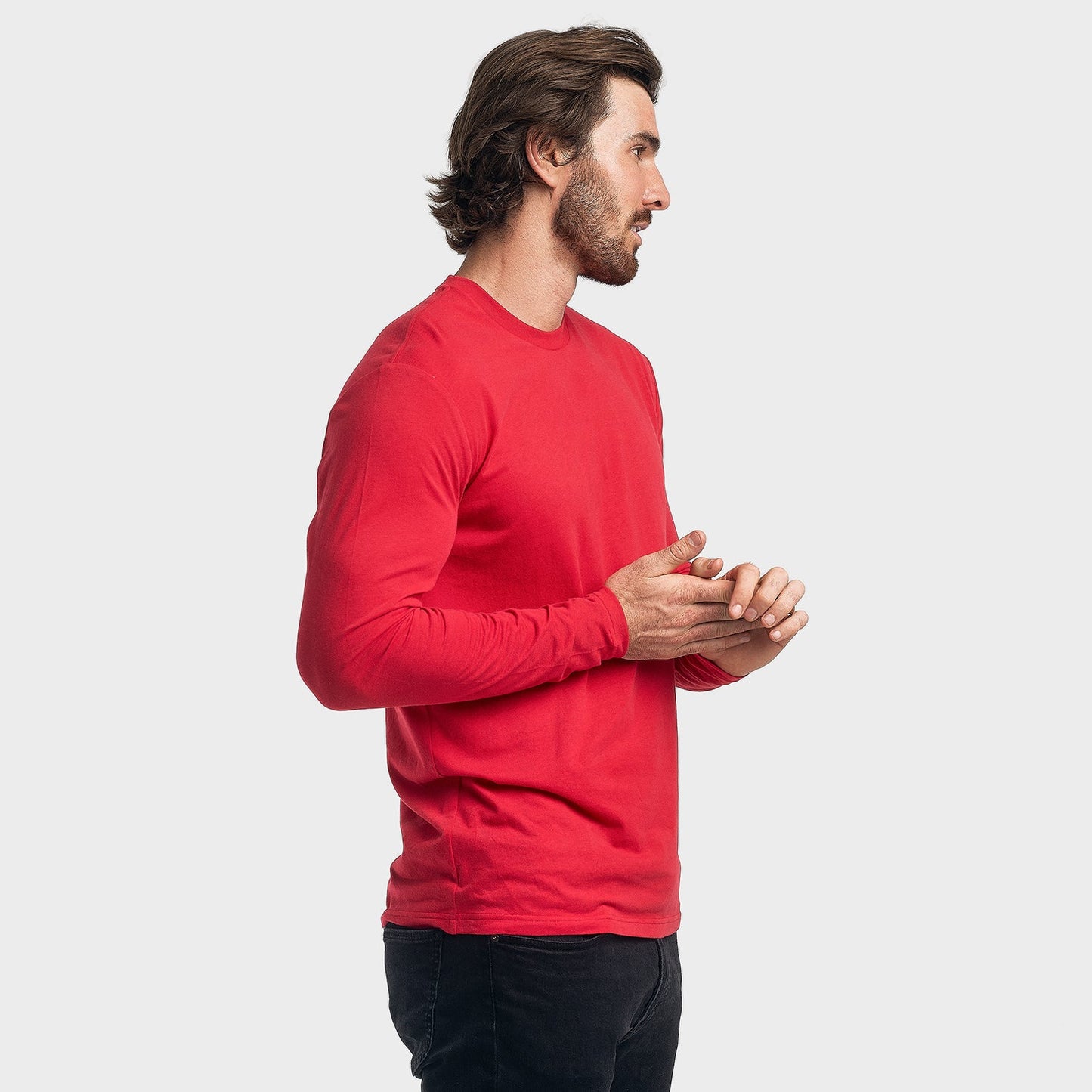Red Long Sleeve Crew Neck Tee