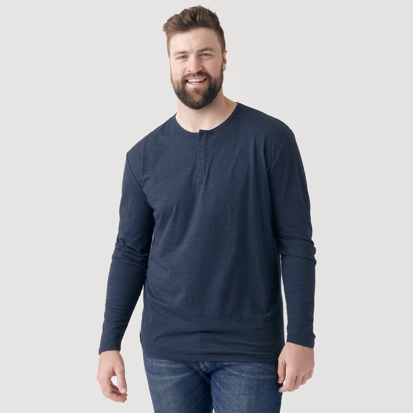 Heather Navy Classic Long Sleeve Henley