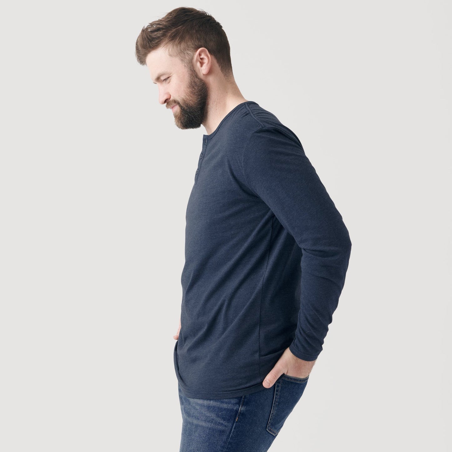 Heather Navy Classic Long Sleeve Henley