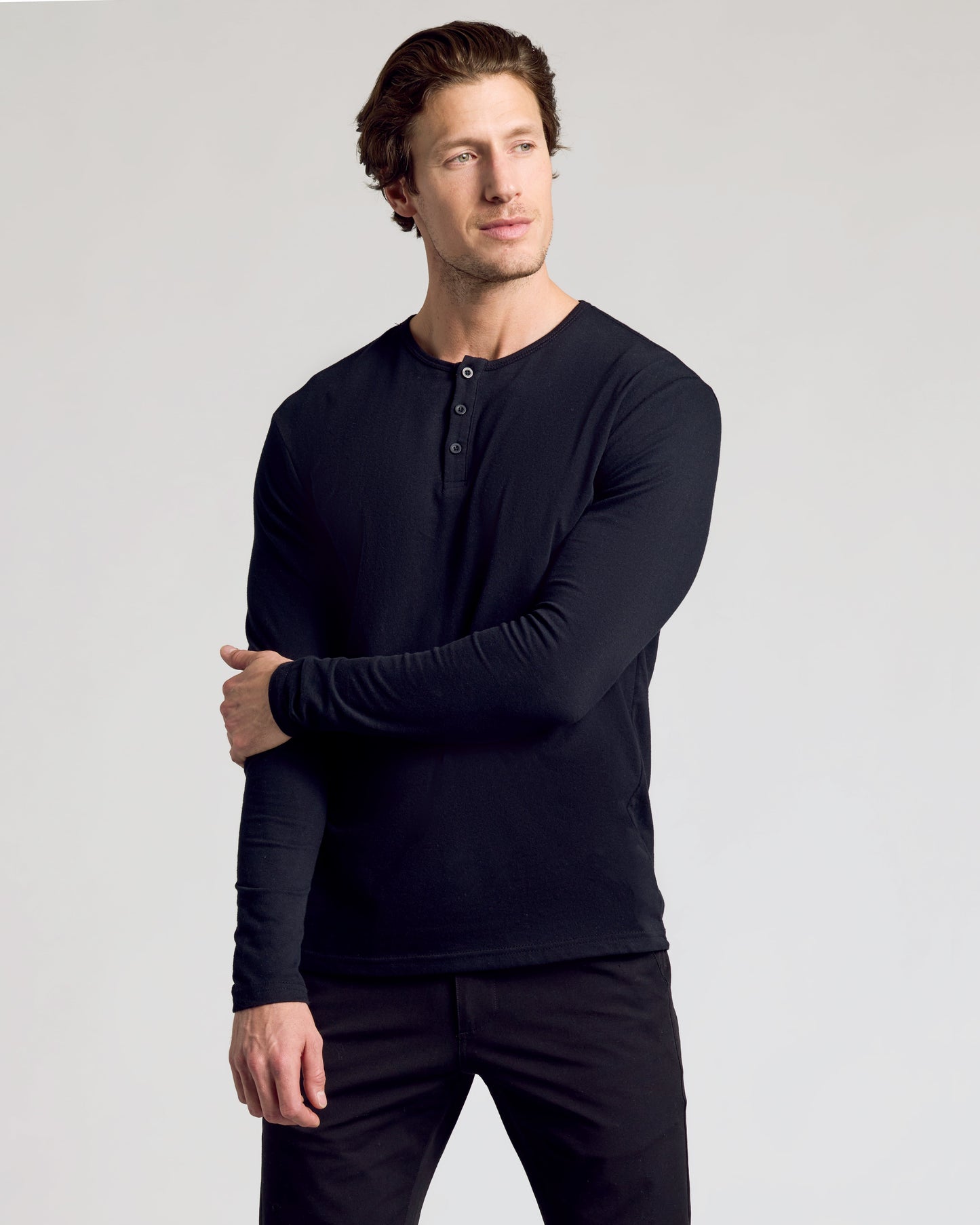 Black Classic Long Sleeve Henley
