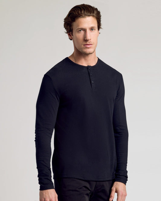 Black Classic Long Sleeve Henley