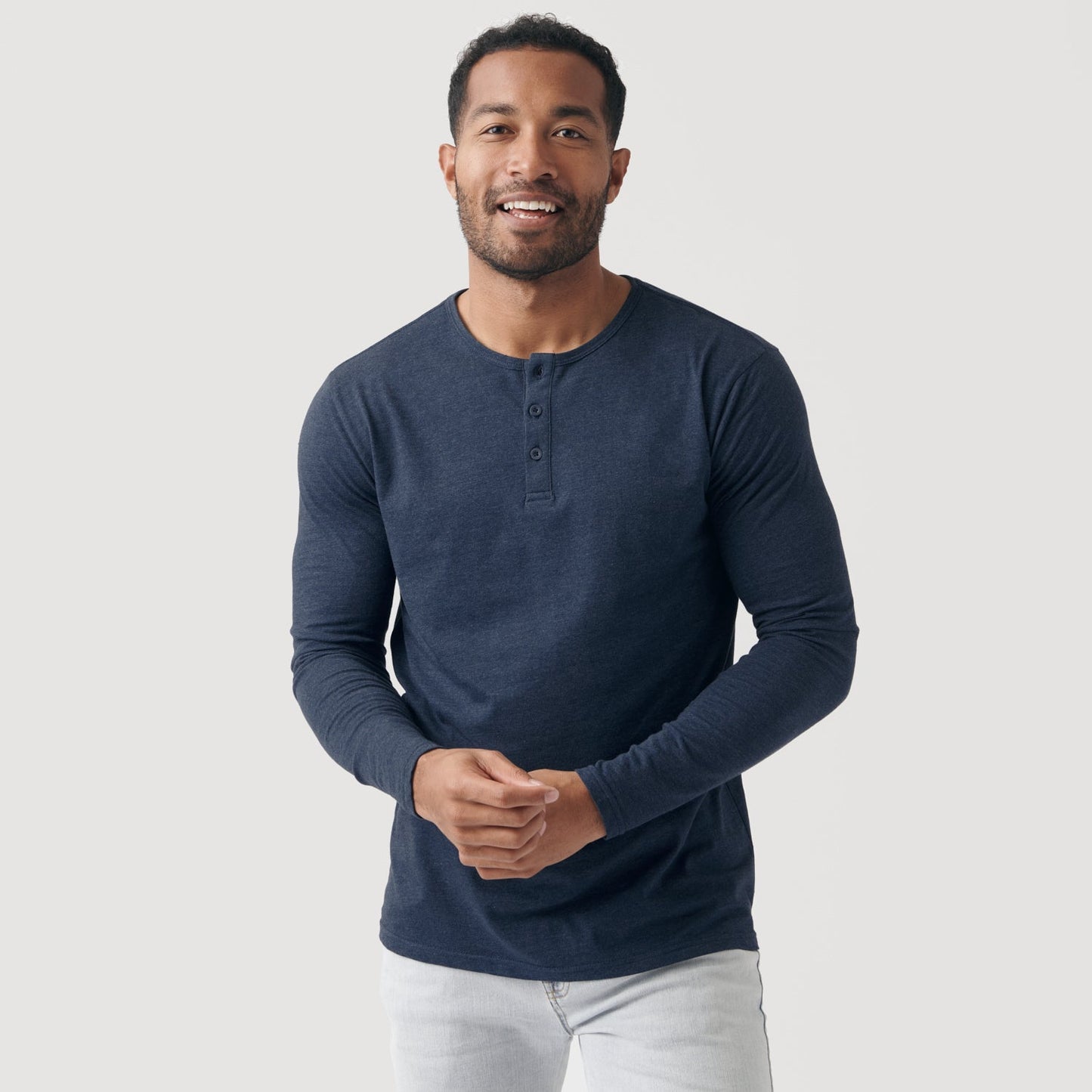 Heather Navy Classic Long Sleeve Henley