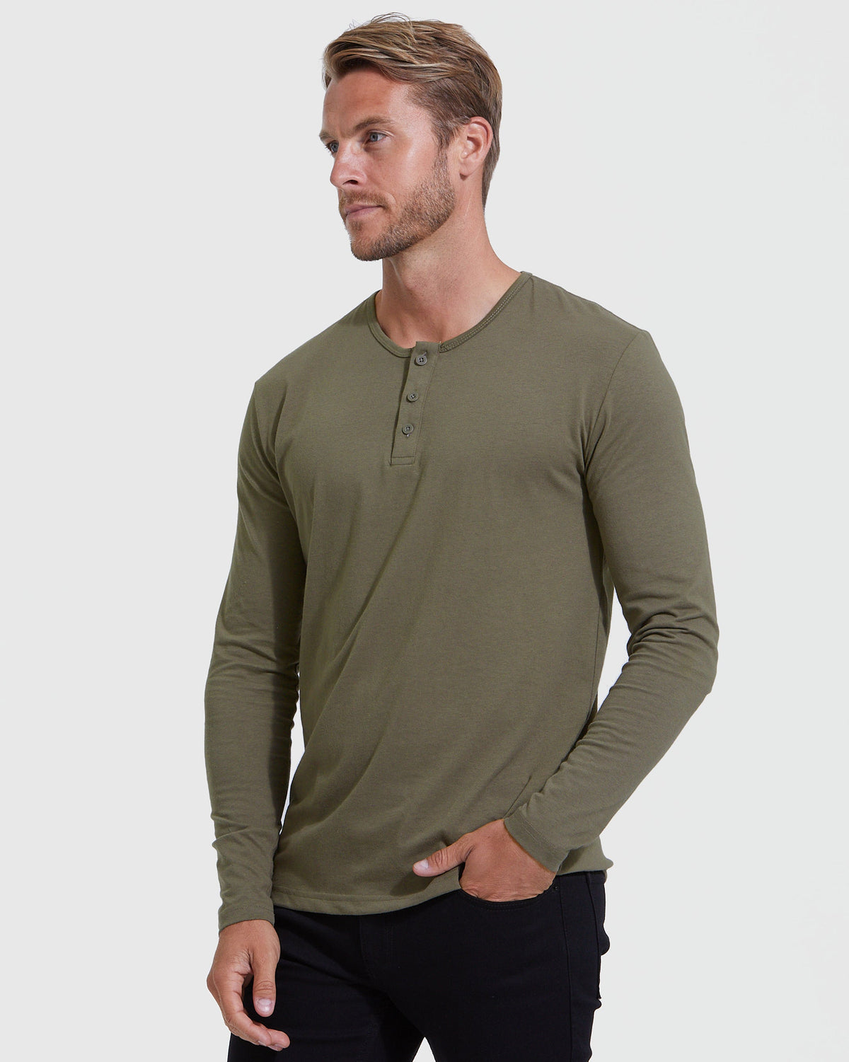 Military Green Classic Long Sleeve Henley
