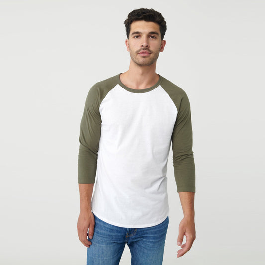 White/Military Green Baseball Raglan