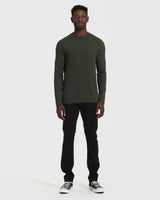 Dark Olive Waffle Long Sleeve Crew Neck
