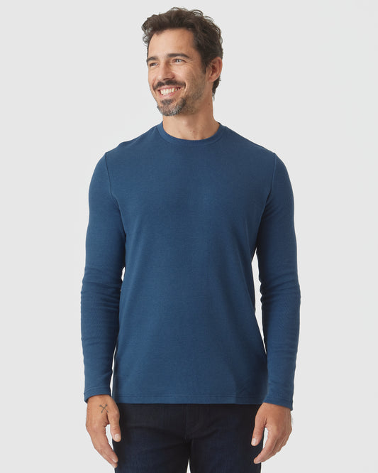 Deep Sea Blue Long Sleeve Waffle Crew