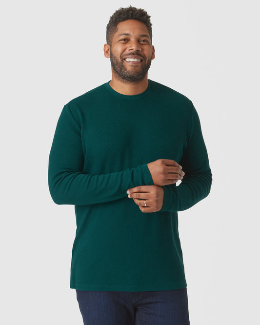 Evergreen Heather Long Sleeve Waffle Crew