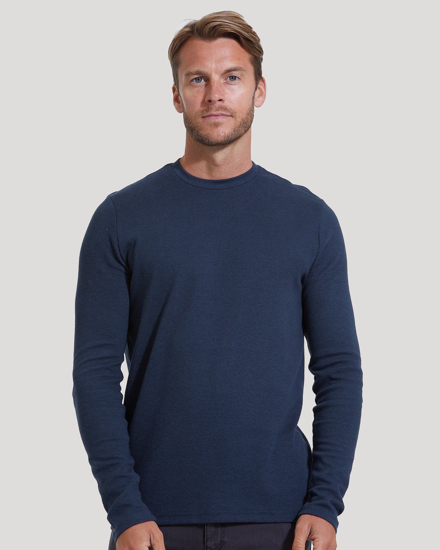Navy Waffle Long Sleeve Crew Neck