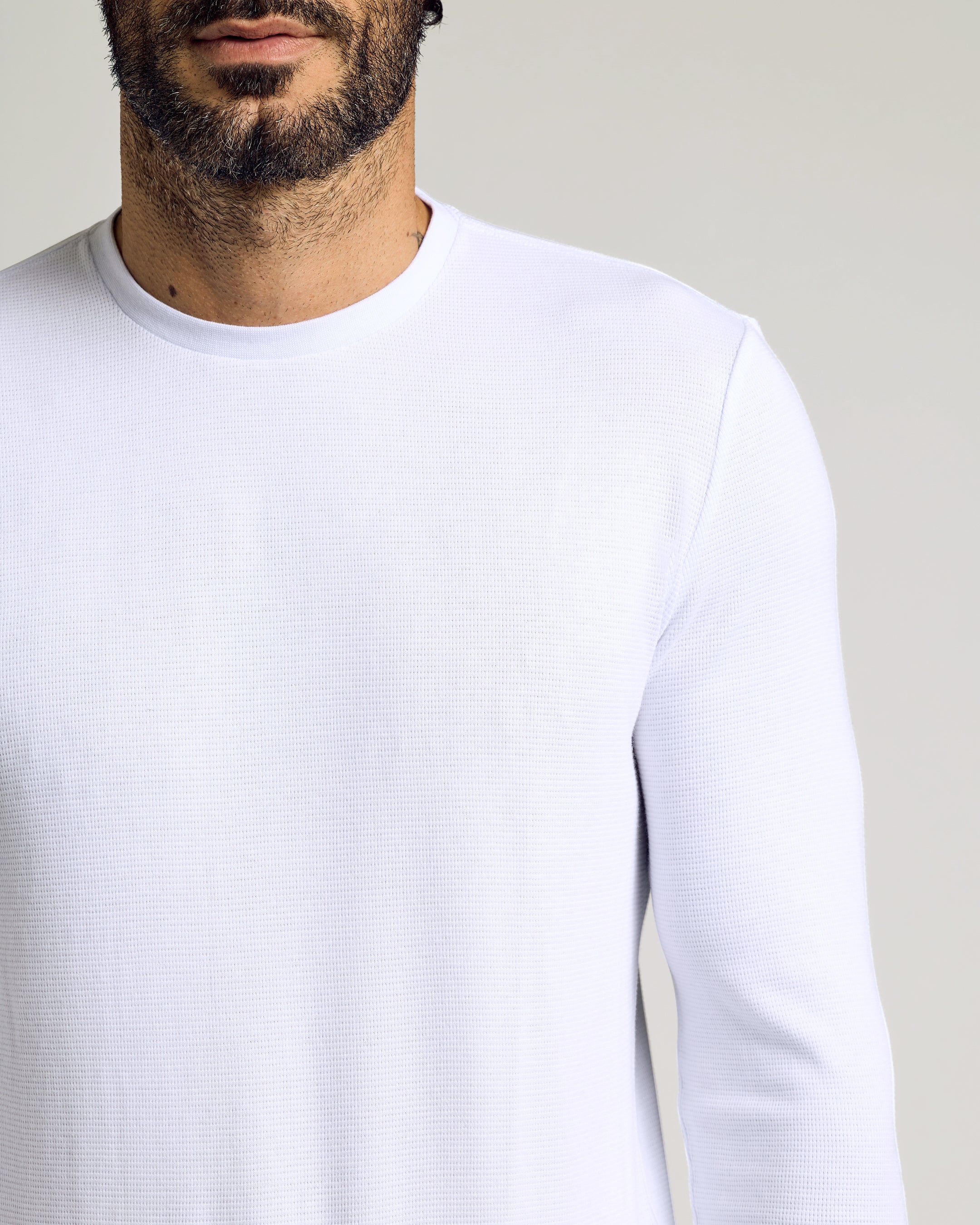White Long Sleeve Waffle Crew | White Long Sleeve Waffle Crew
