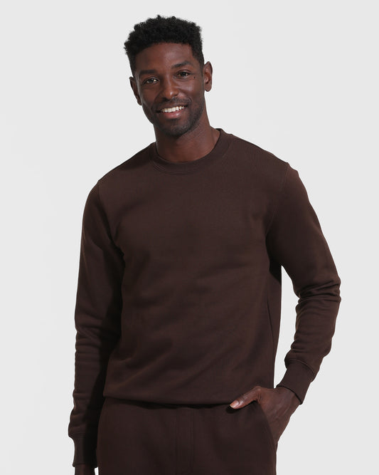 Dark Oak Fleece French Terry Pullover Crew Sweatshirt