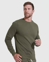 Military Green Fleece French Terry Pullover Crew Neck