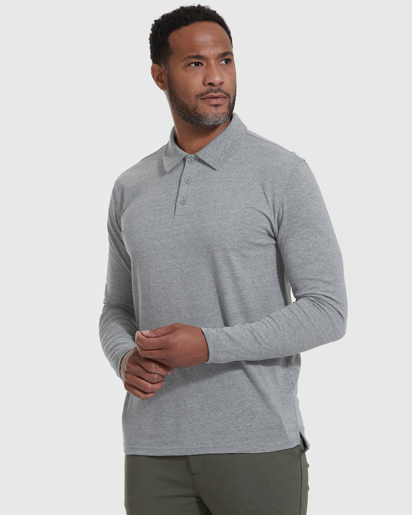 Heather Gray Classic Long Sleeve Polo