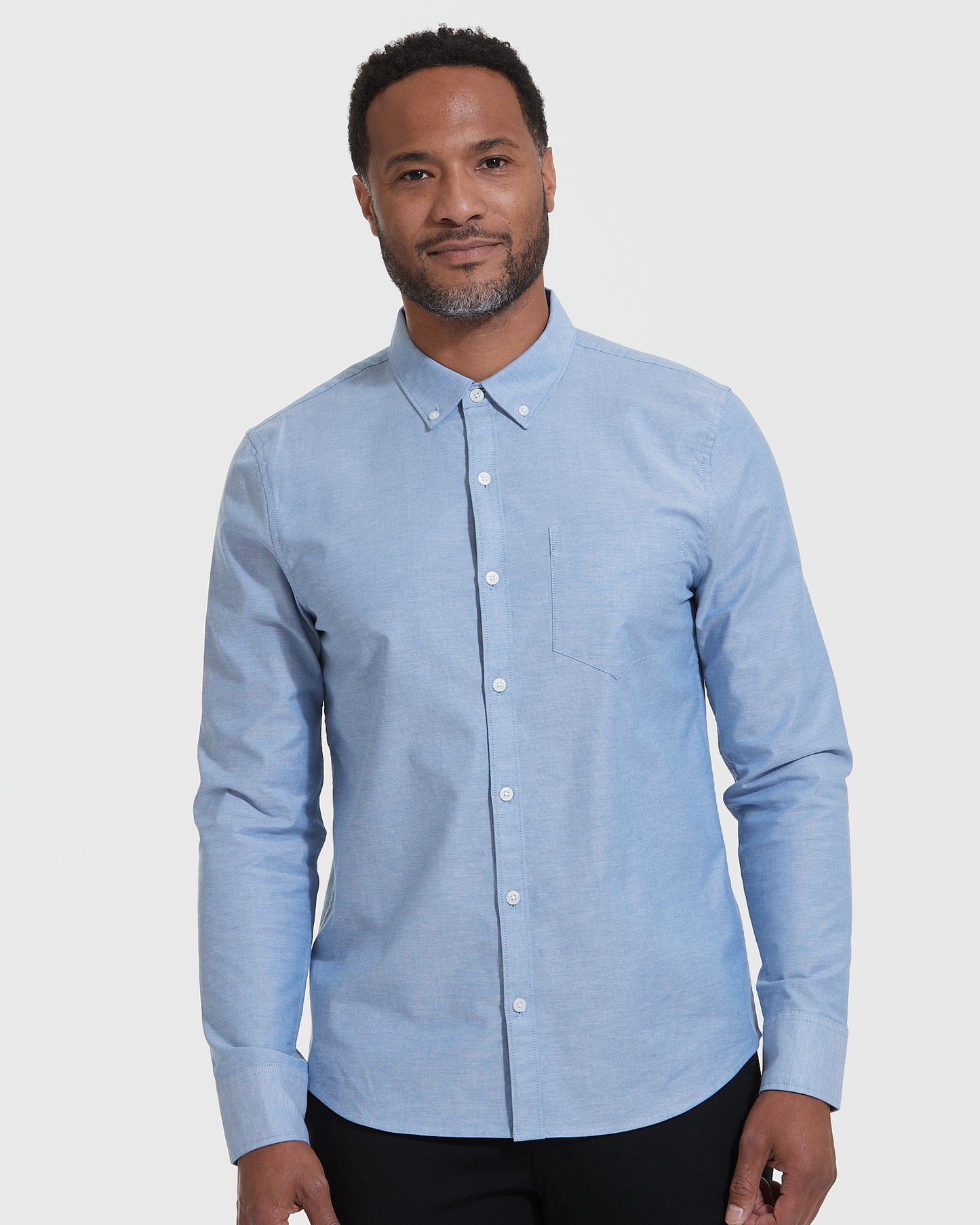 Banker Blue Stretch Oxford Long Sleeve Button Up Shirt