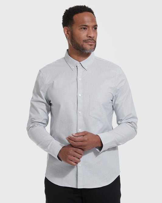 Light Gray Stretch Oxford Long Sleeve Button Up Shirt