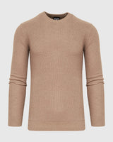 Heather Camel Pique Crew Sweater